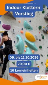 Die Sportjugend Hildesheim bietet vom 09. bis 11. Oktober 2026 die Fortbildung „Indoor Klettern – Vorstieg“ an.